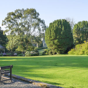 Grey Abbey garden with bench